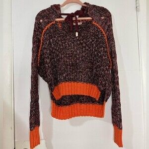Cecilia Prado Crochet Knit Metallic Hooded Sweater Size M